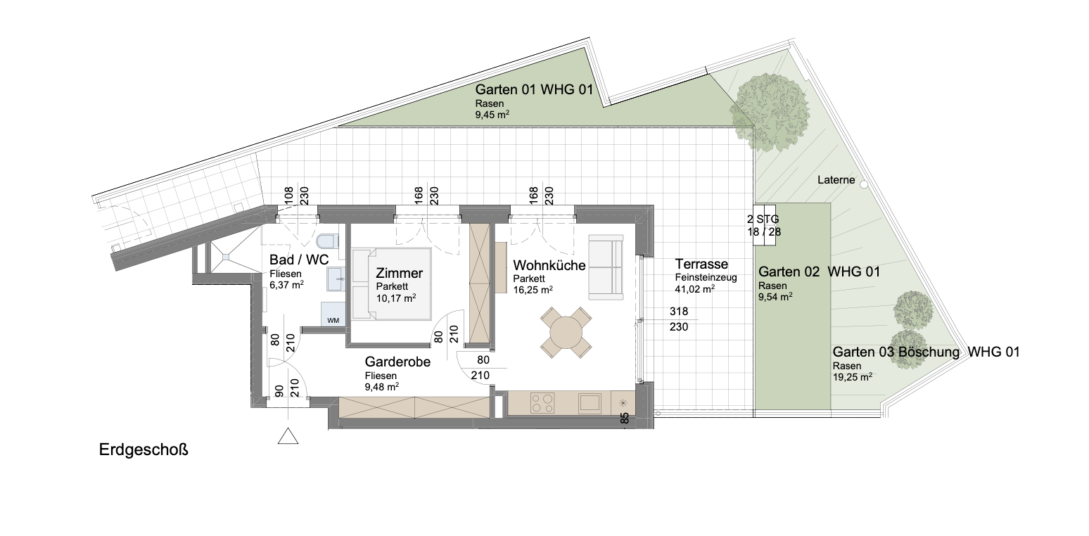 Grundriss Gartenwohnung mit Seeblick