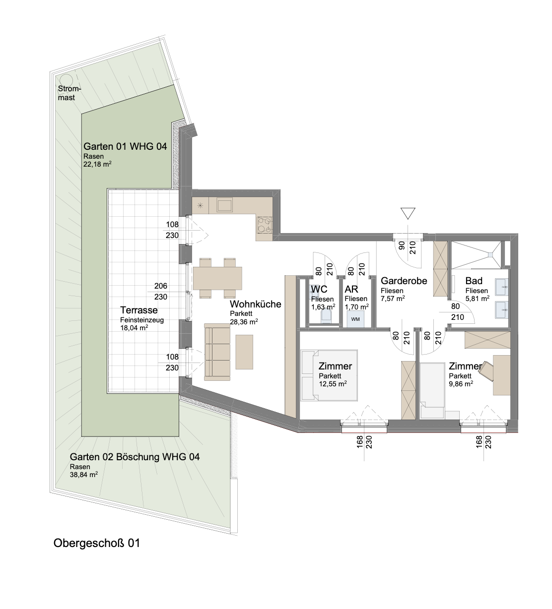 Grundriss Gartenwohnung mit Terrasse